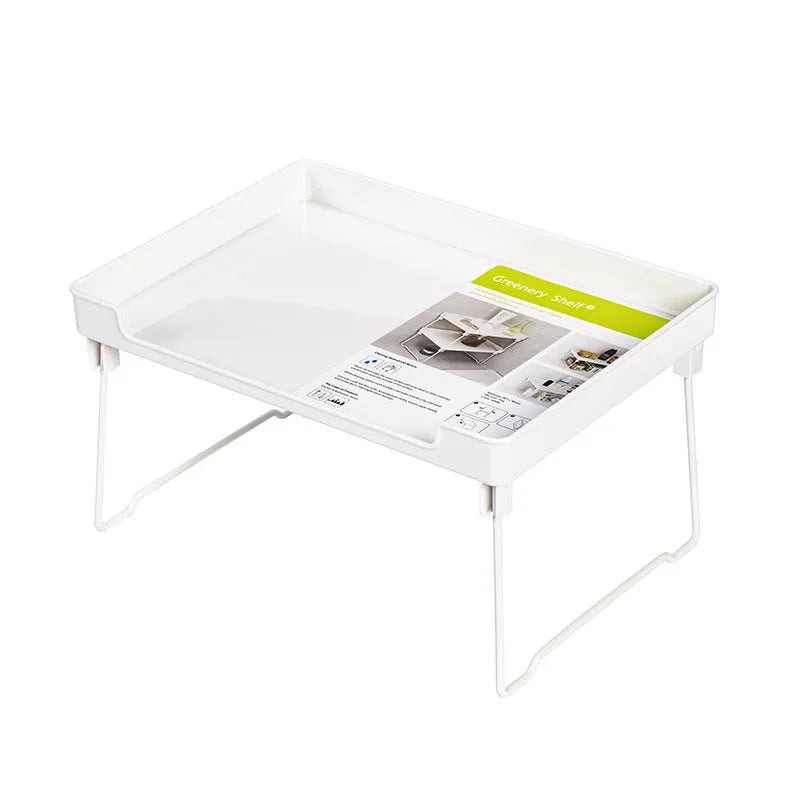 Plastic kitchen supplies rack on desktop, transparent finish, with assorted spice jars