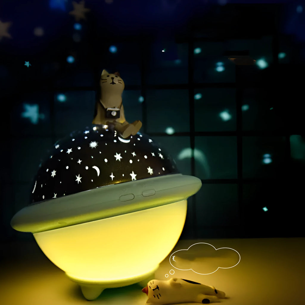 UFO-shaped starry sky projection night light in pink, white or green colour with LED lighting