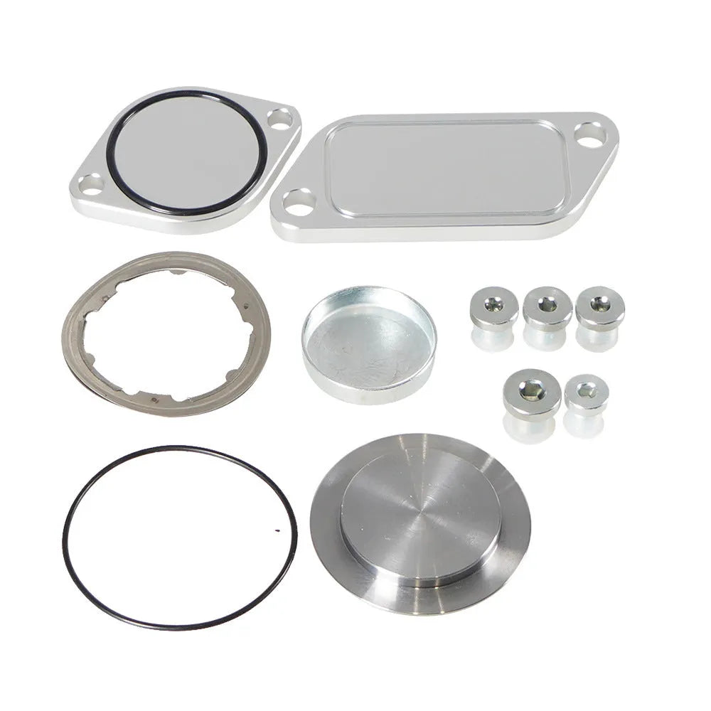Silver aluminium alloy automotive valve cover for EGR cooler system replacement.