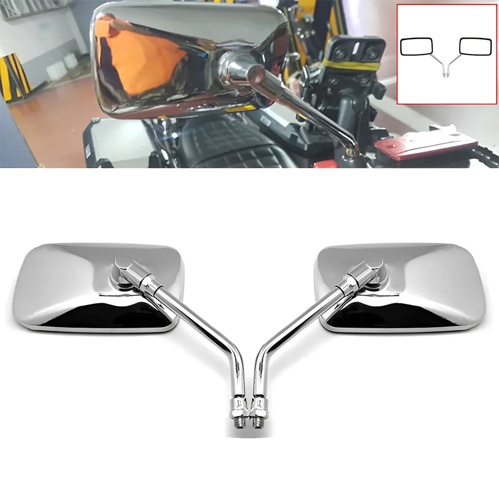 Silver all-metal motorcycle rearview mirror with convex glass on handlebar