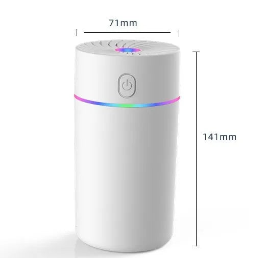 Black and white USB car humidifier with aromatherapy function on a car dashboard