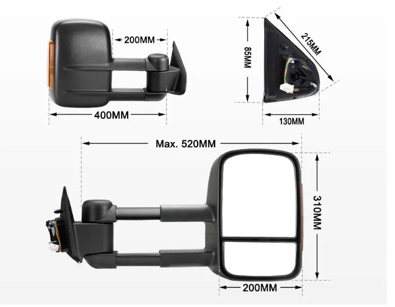 Black electric exterior rear vision mirrors for D23 NP300 2015-on vehicles
