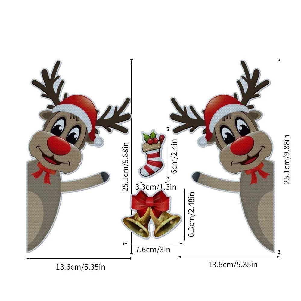 Cartoon-style Christmas elk magnetic bumper sticker with luminous reflective finish.