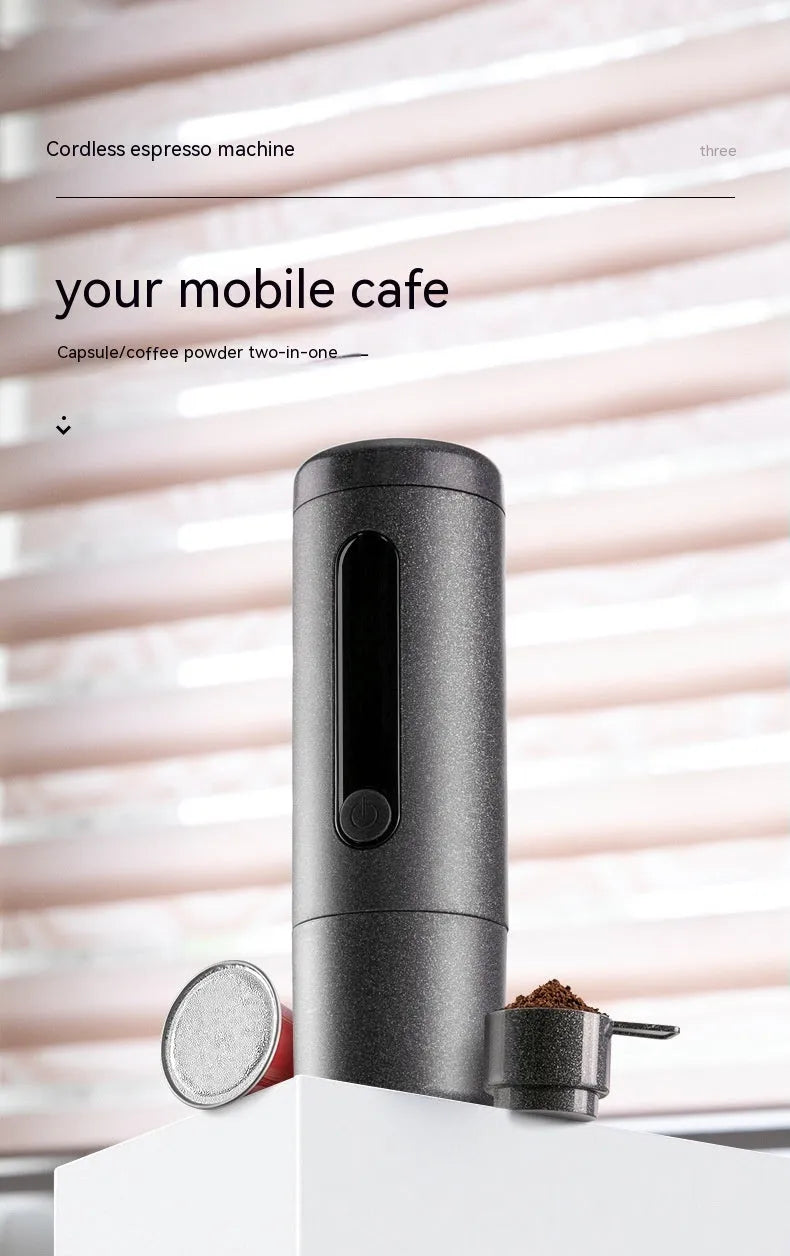 Portable mini coffee machine 60x60x187mm in dark starry sky colour with plastic body and one-key button