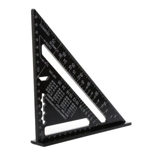 Black oxidation aluminium triangle ruler square with 90 and 45 degree edges, 12 inch model