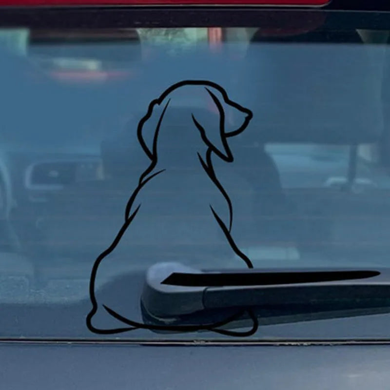 Cartoon dog windscreen wiper car decal sticker showing black and white colour options with dimensions 21x33cm