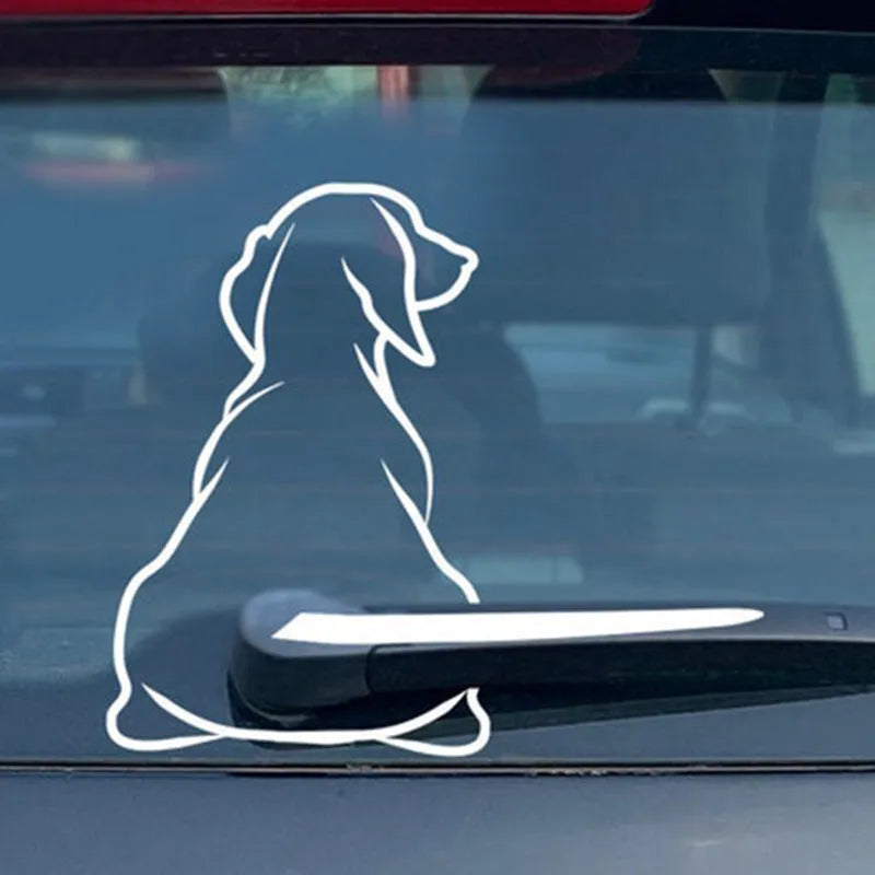 Cartoon dog windscreen wiper car decal sticker showing black and white colour options with dimensions 21x33cm