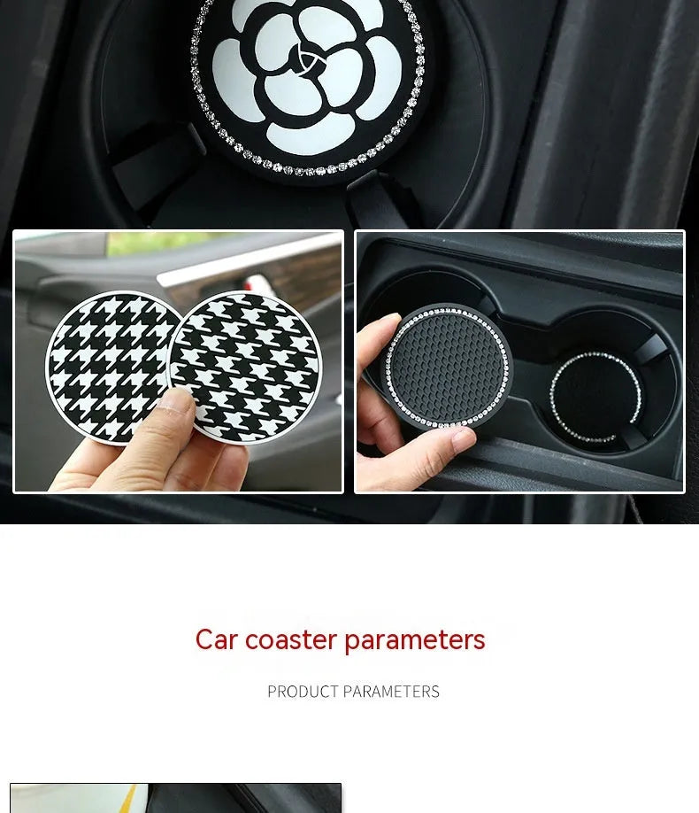 Universal PVC car water cup mat with non-slip base in four pattern options for door slot installation