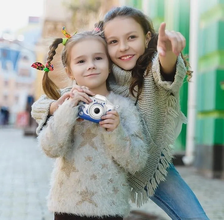 Children's HD digital camera in orange or blue with photo sticker and game functions