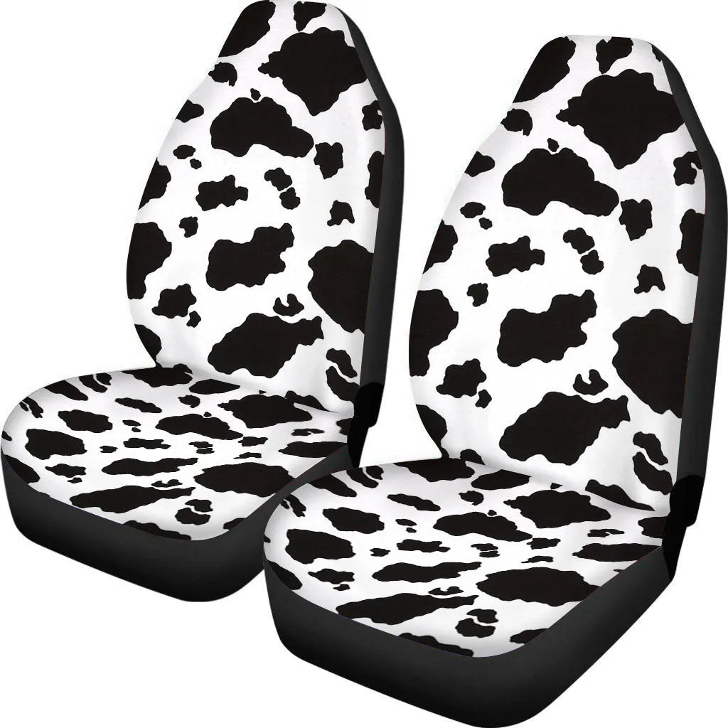 Cow spot leopard print retro style universal car seat covers, two-piece polyester set for front seats.
