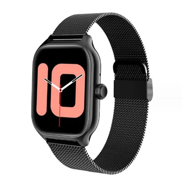 Bluetooth smart watch with touch screen in gold or silver with silicone strap showing health monitoring functions