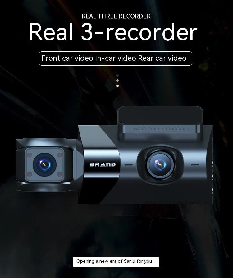 Black dashboard camera with 5-inch screen for vehicle recording and GPS navigation