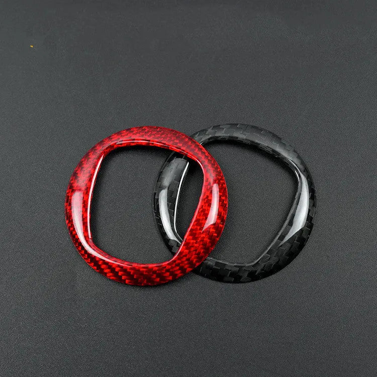 Real dry carbon fibre car steering wheel decorative frame sticker in black and red colour options