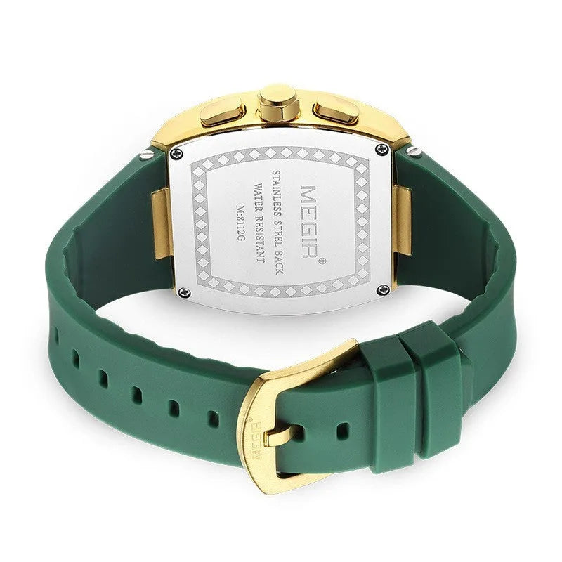 Wine Barrel men's multi-function sports watch with gold case and black strap, 44mm dial
