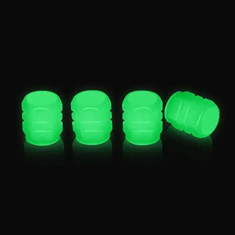 Luminous rubber split tyre valve caps in light green, blue, red, yellow, and pink colours.