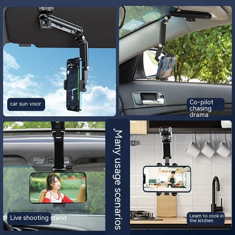 Car mobile phone holder with 360-degree rotation on dashboard showing black and grey colour combination