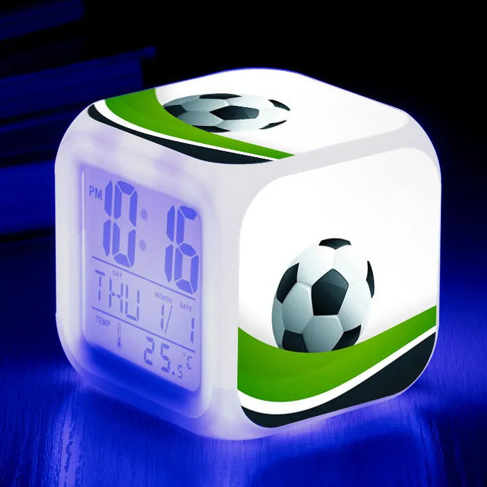 Square football-pattern alarm clock with silent vibrating alarm for children's bedrooms