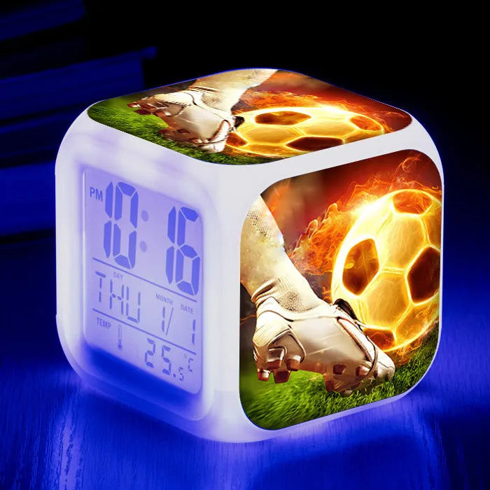 Square football-pattern alarm clock with silent vibrating alarm for children's bedrooms