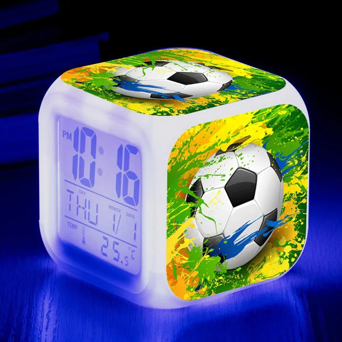 Square football-pattern alarm clock with silent vibrating alarm for children's bedrooms
