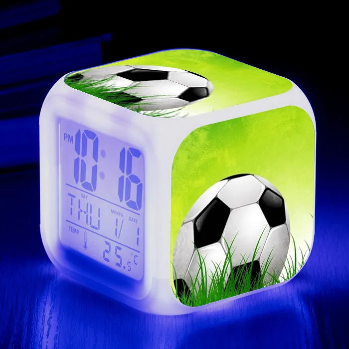 Square football-pattern alarm clock with silent vibrating alarm for children's bedrooms