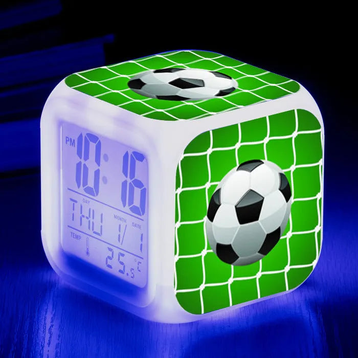Square football-pattern alarm clock with silent vibrating alarm for children's bedrooms