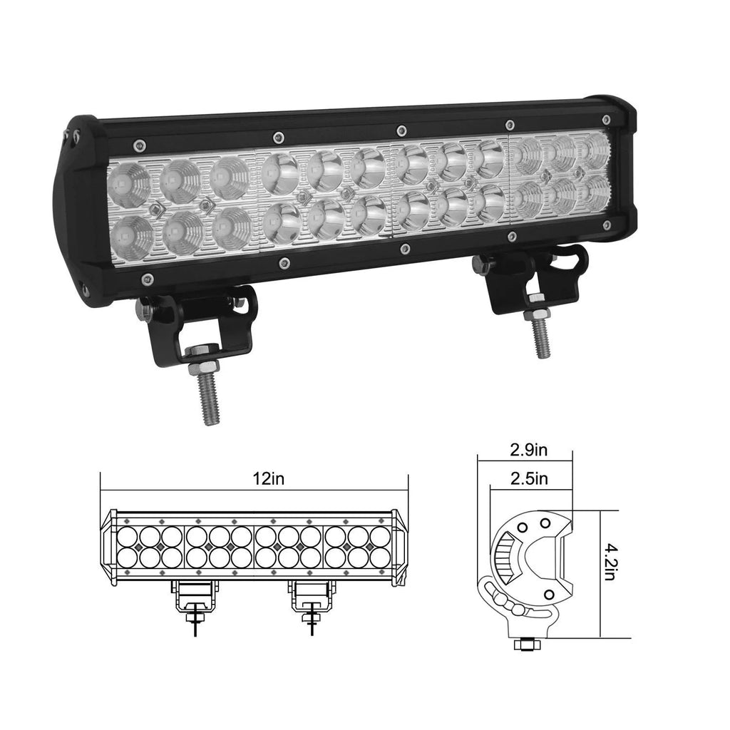 72W double row LED roof light in black aluminium housing, off-road vehicle grille light with 24 LEDs