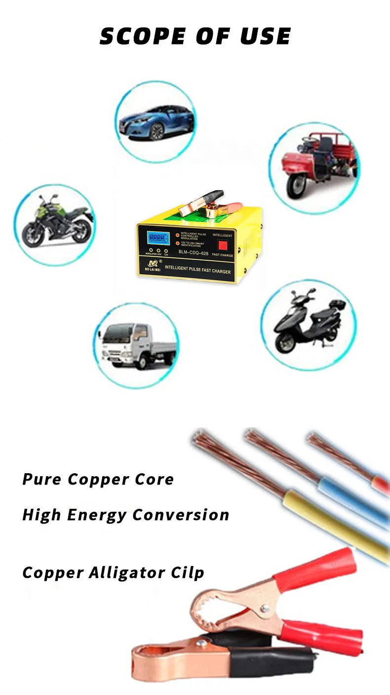BT-168 automobile battery charger 12V24V for lead acid batteries with American standard plug