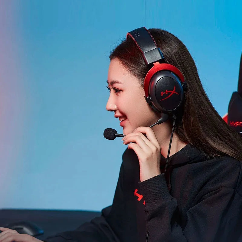Head-mounted wired e-sports gaming headphone in Hurricane 2 black red with 53mm speaker driver and detachable microphone