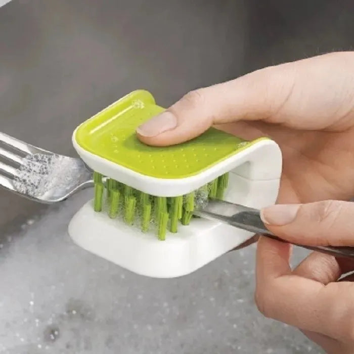 U-shaped ABS cutlery cleaner brush in blue with bristles for washing knives and forks