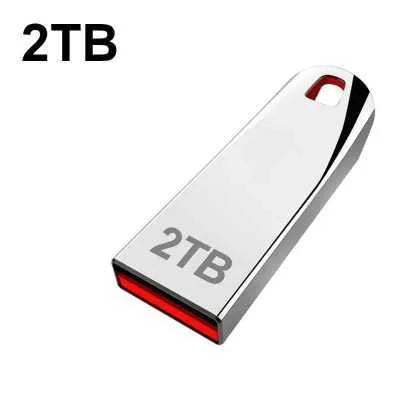 Metal USB flash drive with large capacity storage options including 2TB, USB 2.0 interface
