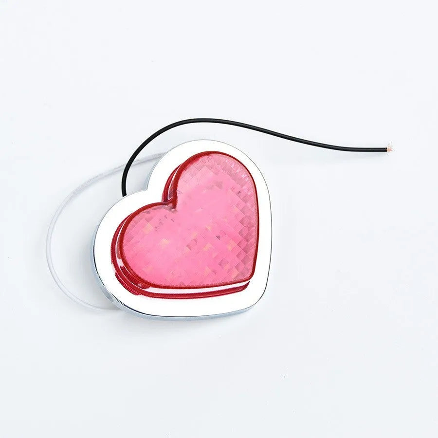 12V heart-shaped automotive LED sidelight for car modification in red, pink, black, orange, or purple.