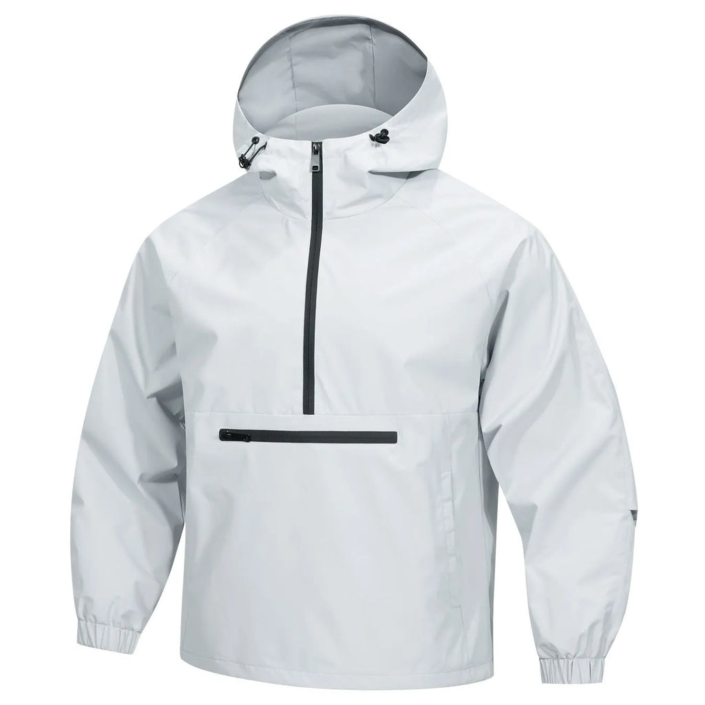 Men's Korean-style loose half-zip hooded corduroy sweater jacket in solid colour