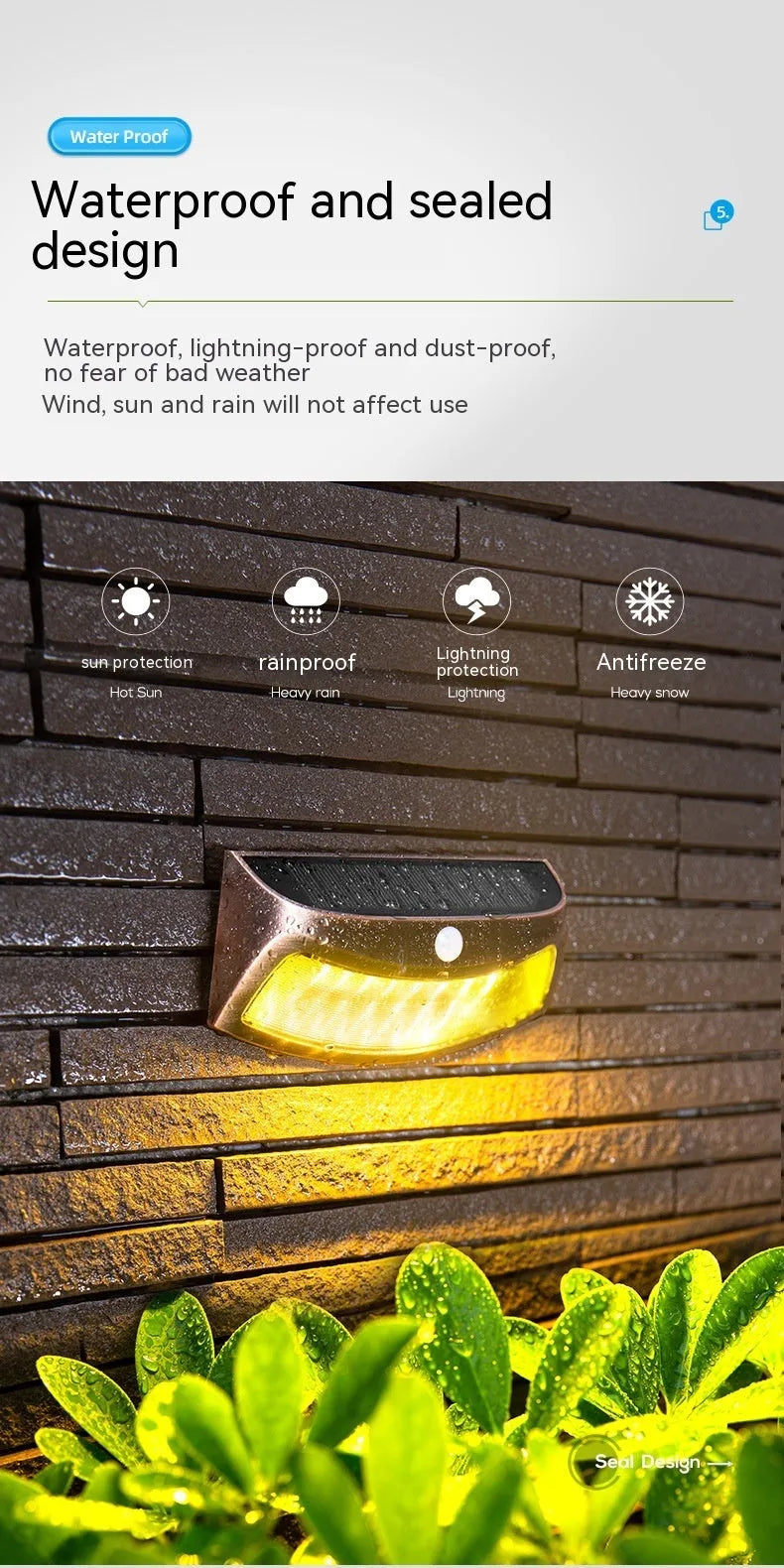 Solar outdoor garden wall lamp with smiling face design for courtyard lighting