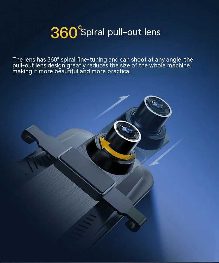 10-inch full screen touch driving recorder rearview mirror in black with 170 degree wide angle lens