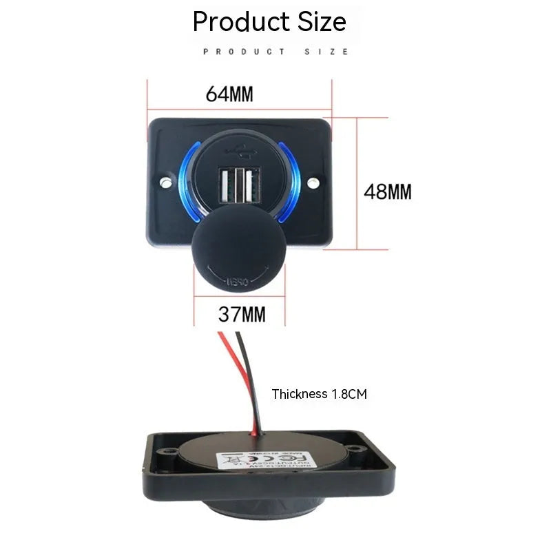 Black 12V 24V USB charger A74 3.1A for car and RV modification