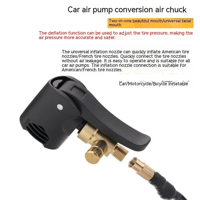 Vehicle air conversion inflatable chuck two-in-one nozzle with 16cm hose and two connectors