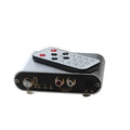 Silver audio source switch with infrared remote control, aluminium alloy shell, front panel buttons and indicator lights, US model