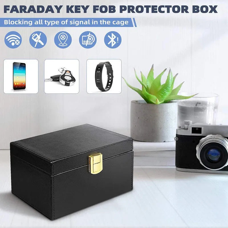 Carbon fibre anti-theft swiping box set with 2 key cases, PU exterior, nano shielding lining, black colour