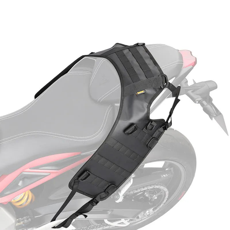 Black polyester motorcycle fuel tank mount base saddle measuring 100x40cm with expanded 100x41cm size