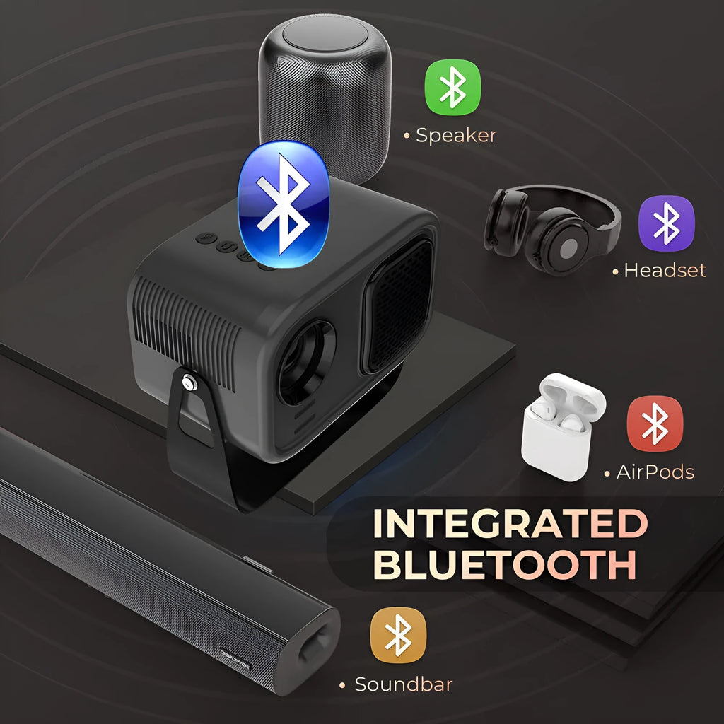Black HD smart portable projector with Android system and remote control