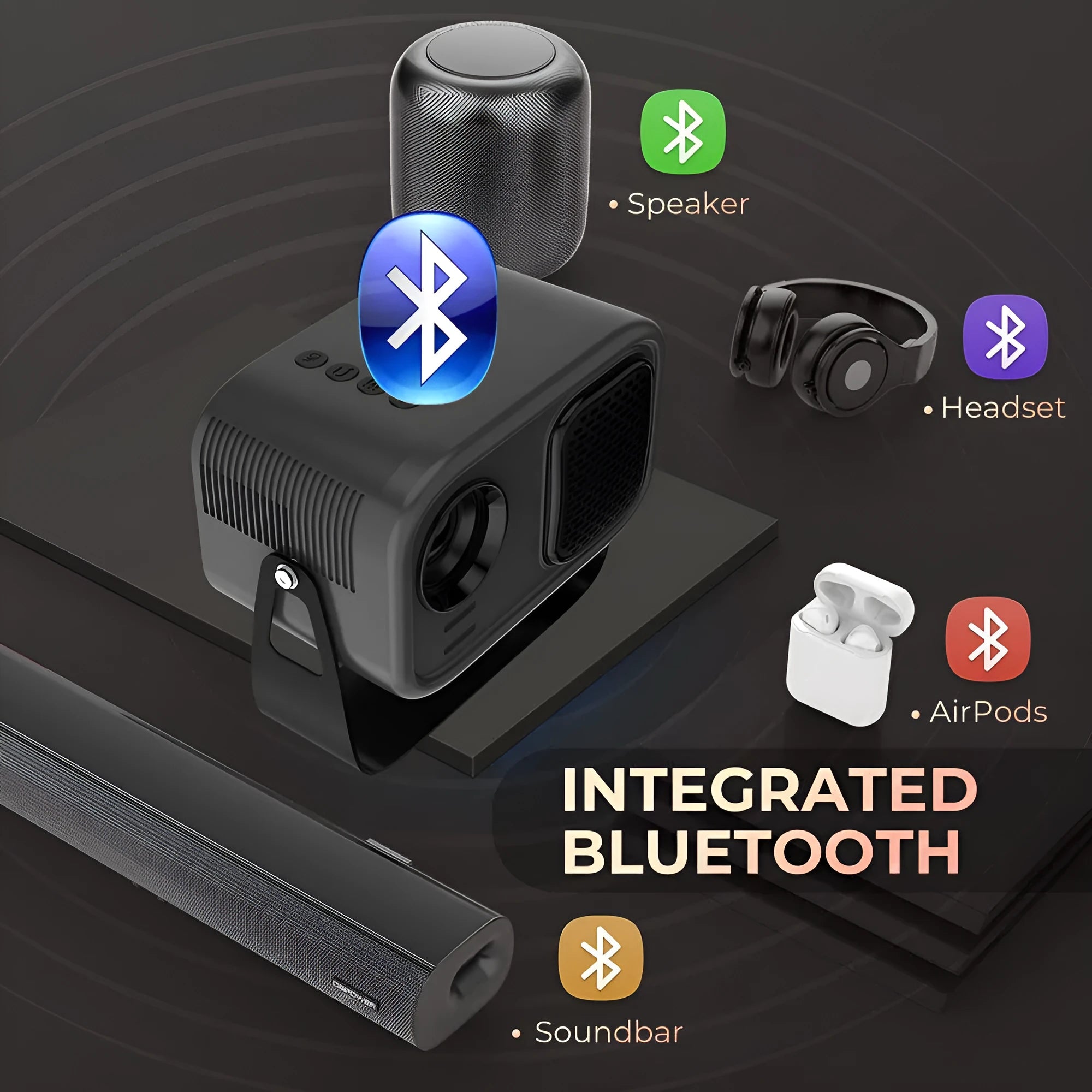 Black HD smart portable projector with Android system and remote control