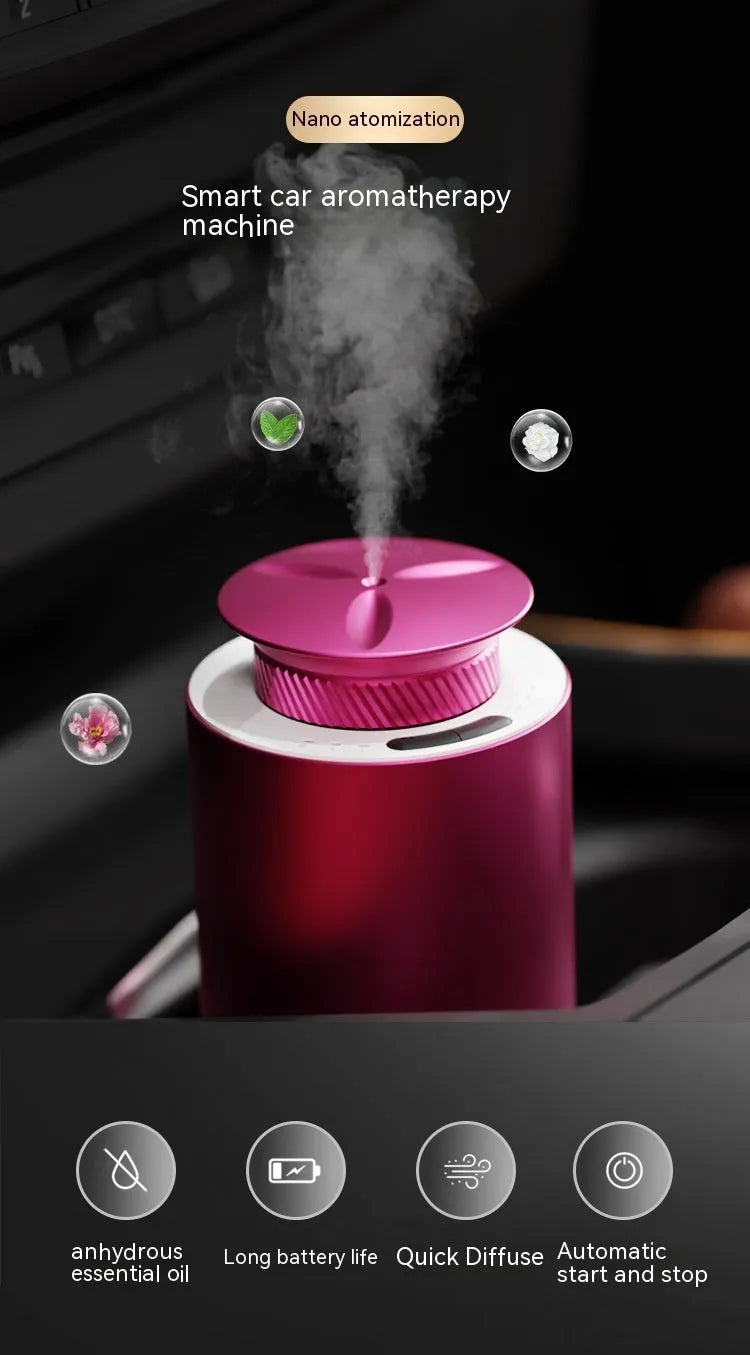 Small rechargeable metal aroma diffuser in column shape with touch button, black colour