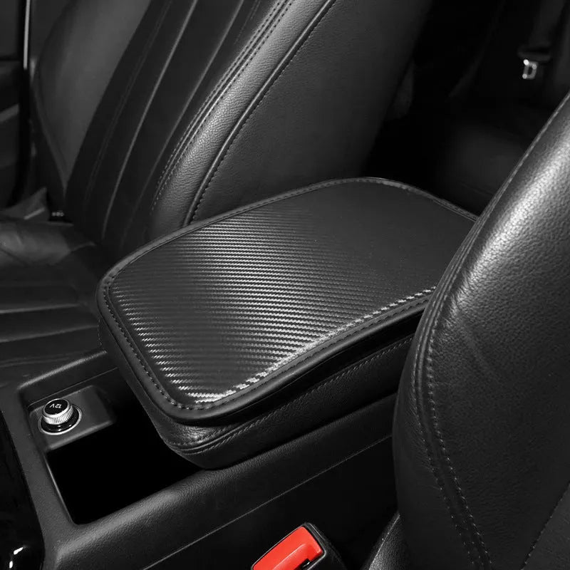 Leather car armrest box mat 29x19cm universal fit cushion pad in black colour option