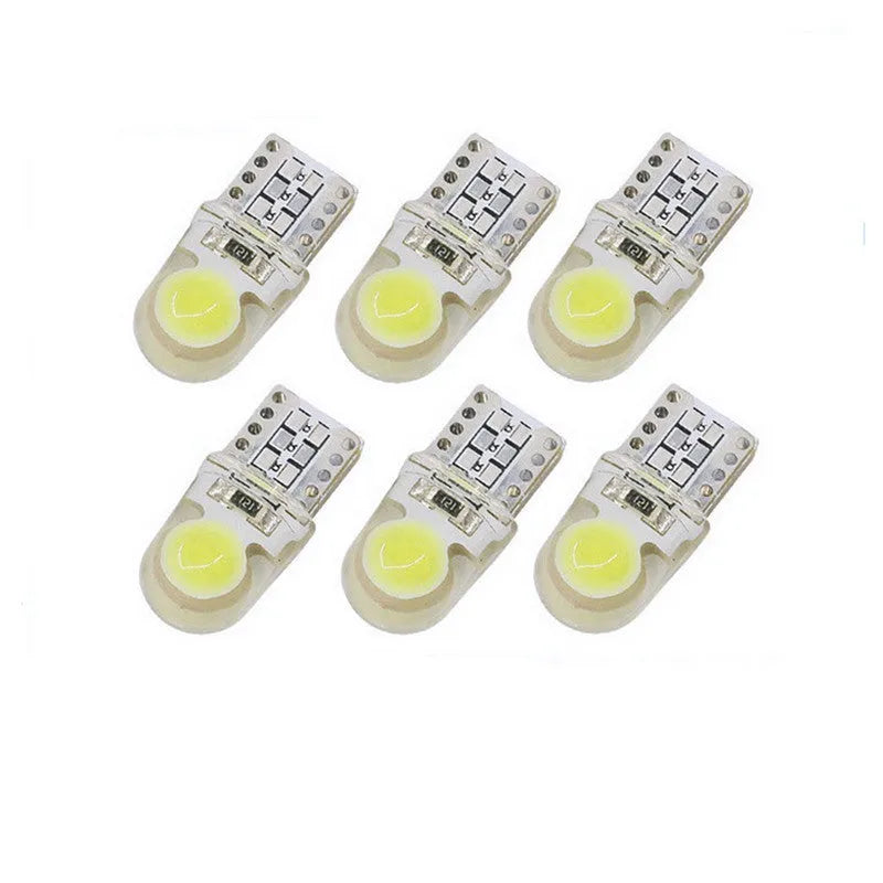 T10 COB LED bulb 21.5mm length 9.5mm diameter silicone body 12V DC automotive
