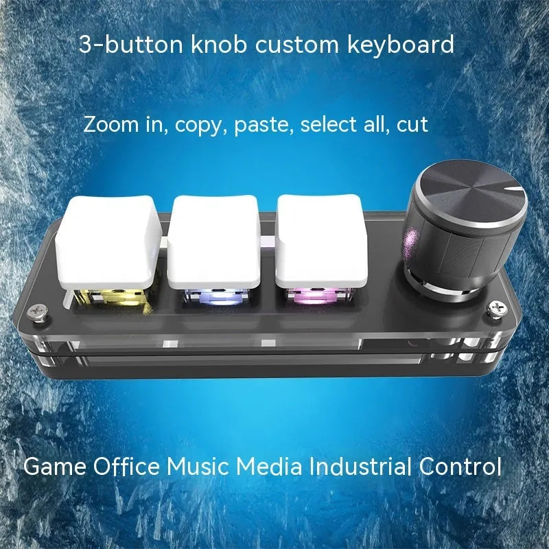 Black and white custom mini keyboard with RGB back lighting for copy paste shortcuts