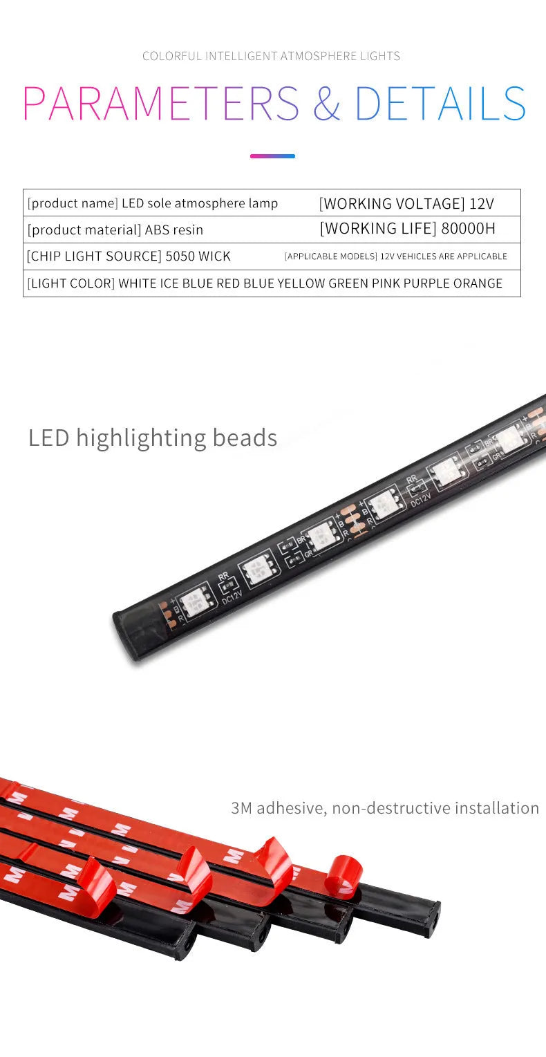 Car modification LED eight-color foot voice control rhythm atmosphere light with 36 lights USB head APP