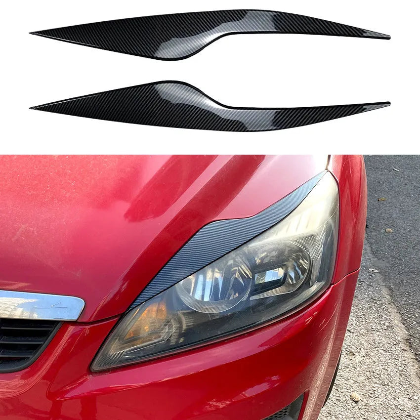 Ford Focus front headlight with carbon fibre pattern ABS eyelid sticker trim applied