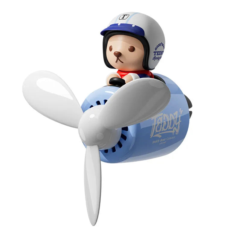 Teddy bear blue plastic car aromatherapy vent ornament with two fragrance tablets
