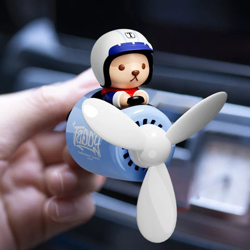Teddy bear blue plastic car aromatherapy vent ornament with two fragrance tablets