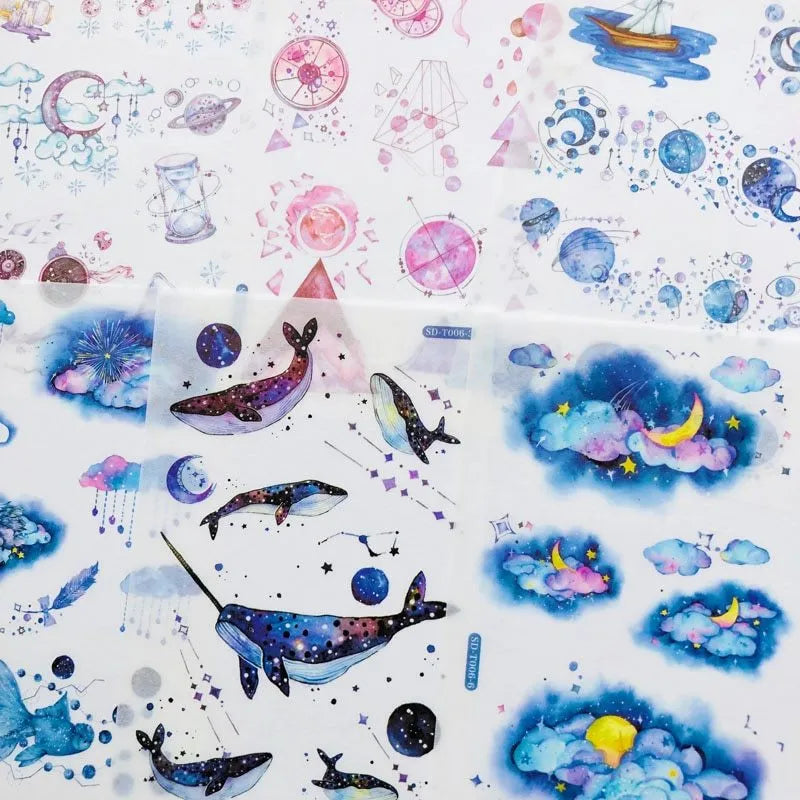 Fantasy Stars hand account and paper sticker set on Japanese paper, 10.5x14.1 cm, in paper bag packaging